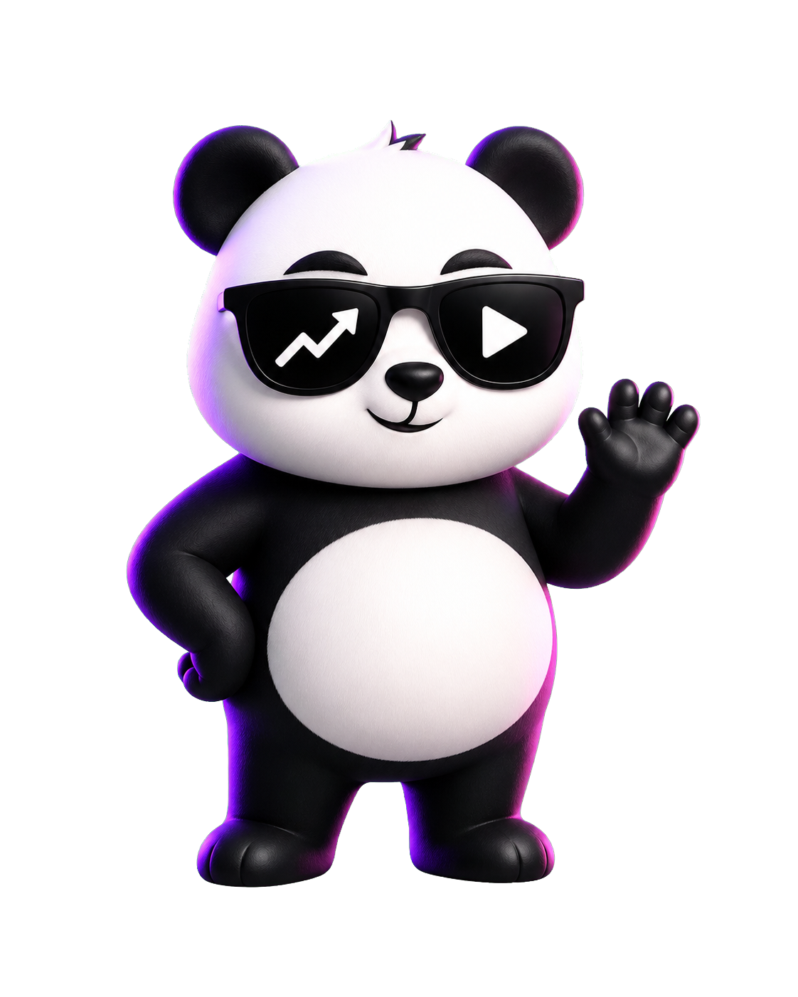 Full-body Viral Panda mascot with results cards